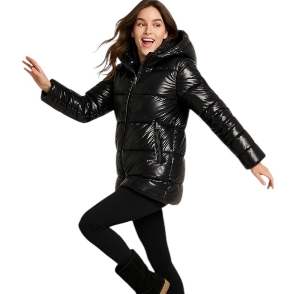 Michael Kors Cire‎ Nylon Glossy 60% Down Puffer Jacket w Side Snaps sz LG Womens